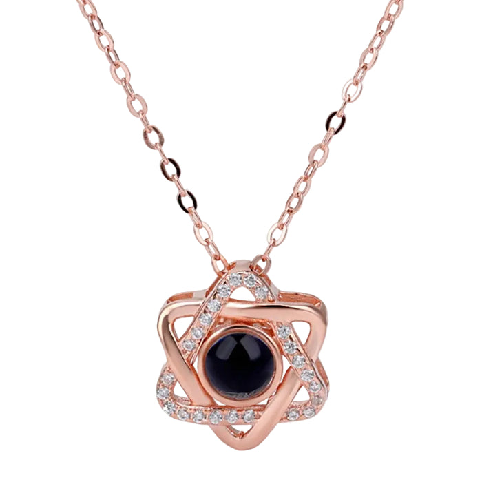 I Love You in 100 Languages Projection Necklace Pendant In Star Shape Rose Gold On Sale