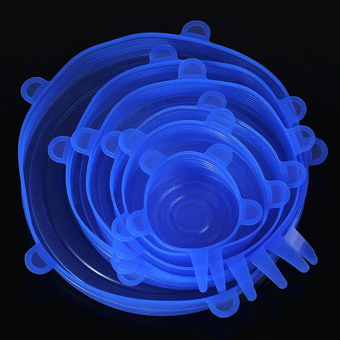 6 Pieces Per Set Blue Round Reusable Silicone Stretch Lids – Airtight Food Cover Set for Bowls, Fruits and Containers On Sale