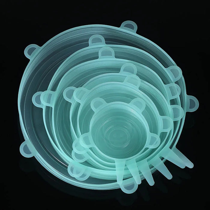 6 Pieces Per Set Green Round Reusable Silicone Stretch Lids – Airtight Food Cover Set for Bowls, Fruits and Containers On Sale