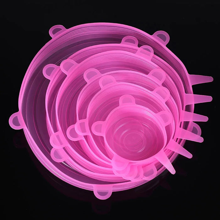6 Pieces Per Set Pink Round Reusable Silicone Stretch Lids – Airtight Food Cover Set for Bowls, Fruits and Containers On Sale