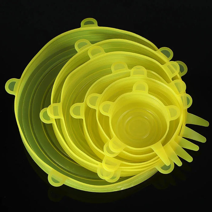 6 Pieces Per Set Yellow Round Reusable Silicone Stretch Lids – Airtight Food Cover Set for Bowls, Fruits and Containers On Sale
