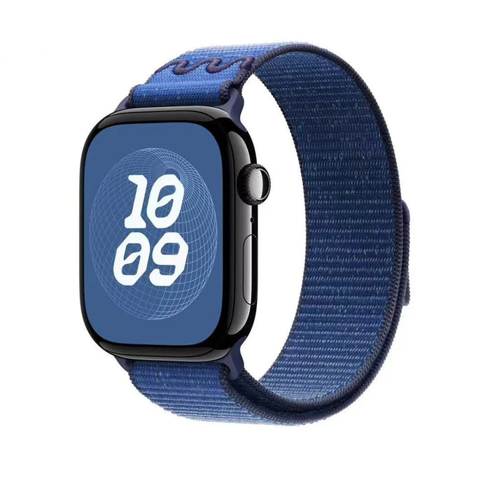 Satin Blue Nylon Sport Loop Watch Straps Collection For Apple Watch 38mm, 40mm, 41mm, 42mm, 44 mm, 45mm, 46mm, 49mm On Sale