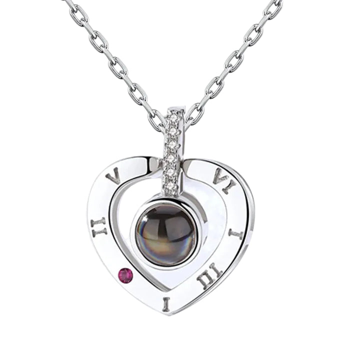 I Love You in 100 Languages Projection Necklace Pendant In Heart Shape Silver On Sale