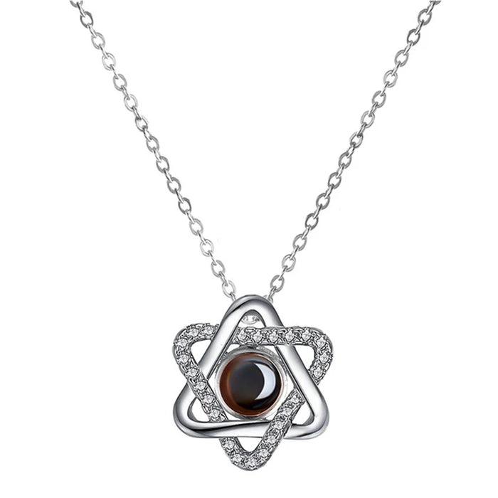 I Love You in 100 Languages Projection Necklace Pendant With Star Shape Designs In Silver On Sale