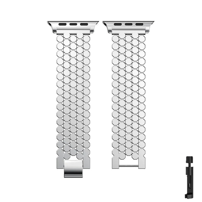 Silver Honeycomb Metal Alloy Link Watch Band For Apple Watch Series 10, 9, 8, 7, 6, SE, 5, 4, 3 On Sale