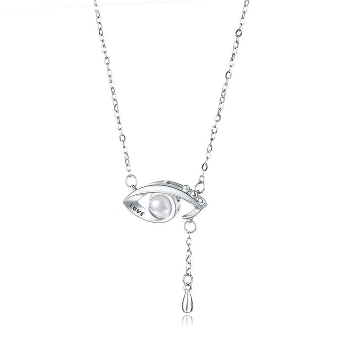 I Love You in 100 Languages Projection Necklace Pendant With Eye Tear Designs In Silver On Sale