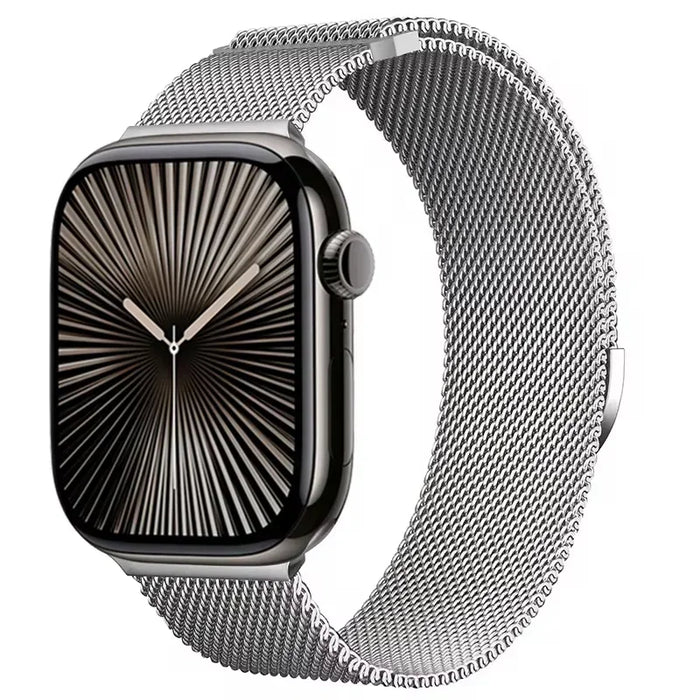Silver Stainless Steel Mesh Watch Band With Magnetic Clasp For Apple Watch Band 38mm, 40mm, 41mm, 42mm, 44mm, 45mm, 46mm, 49mm On Sale