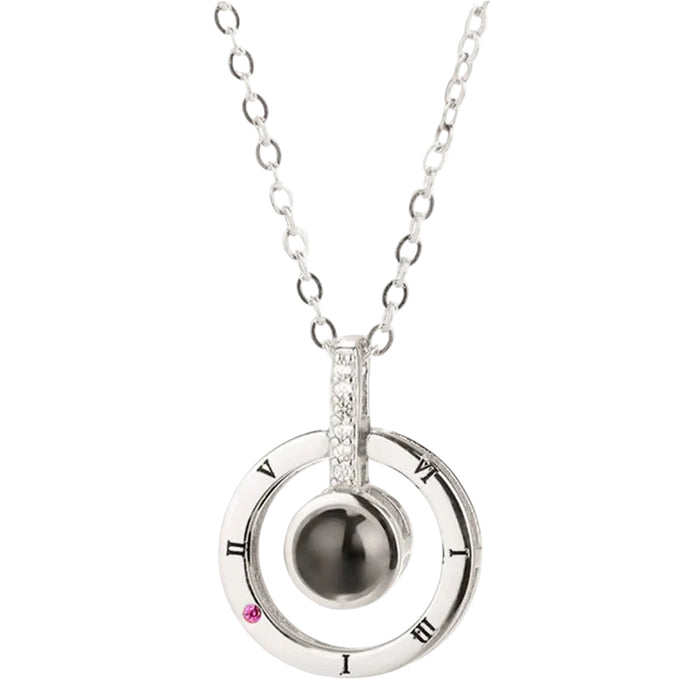 I Love You in 100 Languages Projection Necklace Pendant In Round Shape Silver On Sale