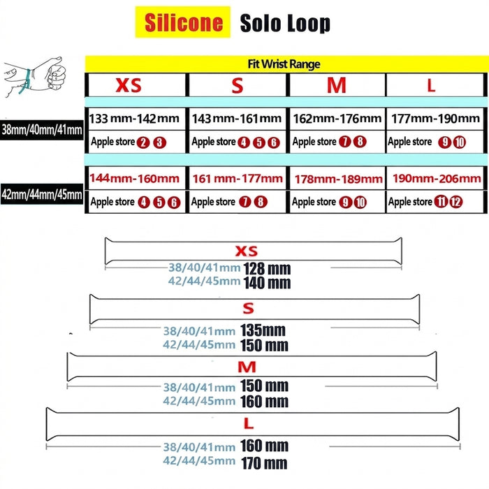 Size Chart: Solo Loop Silicone Watch Band For Apple Watch