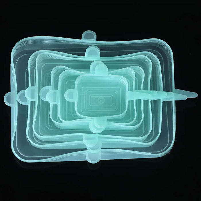 6 Pieces Per Set Green Square Reusable Silicone Stretch Lids – Airtight Food Cover Set for Bowls, Fruits and Containers On Sale