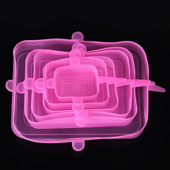 6 Pieces Per Set Pink Square Reusable Silicone Stretch Lids – Airtight Food Cover Set for Bowls, Fruits and Containers On Sale