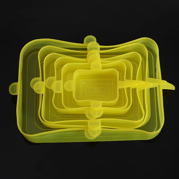 6 Pieces Per Set Yellow Square Reusable Silicone Stretch Lids – Airtight Food Cover Set for Bowls, Fruits and Containers On Sale