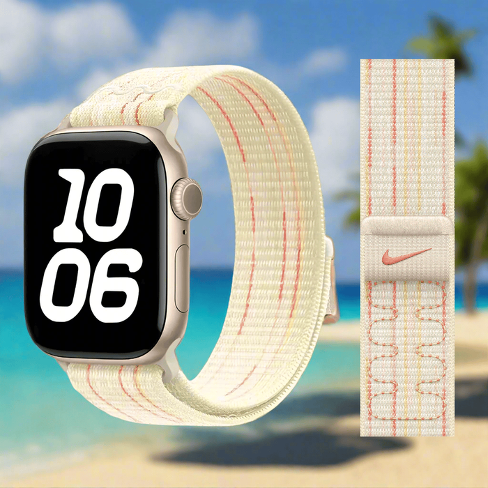 NIKE Style Starlight Pink Nylon Sport Watch Straps Collection For Apple Watch 38mm, 40mm, 41mm, 42mm, 44 mm, 45mm, 46mm, 49mm On Sale