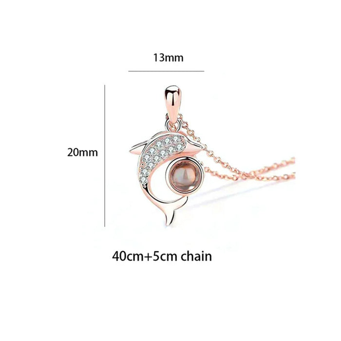 I Love You in 100 Languages Projection Necklace Pendant With Dolphin Design In Rose Gold On Sale
