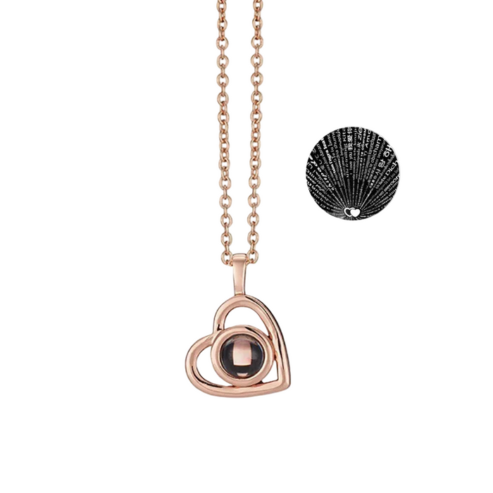 I Love You in 100 Languages Projection Necklace Pendant With Heart Shape Design In Rose Gold On Sale