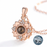 I Love You in 100 Languages Projection Necklace Pendant With Sunflower Heart Design In Rose Gold On Sale