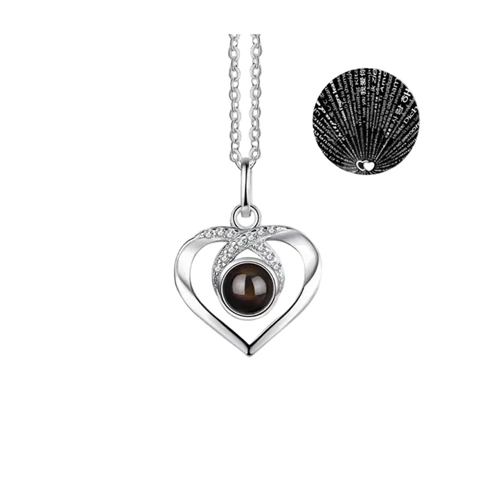 I Love You in 100 Languages Projection Necklace Pendant With Heart Shape Design In Silver On Sale