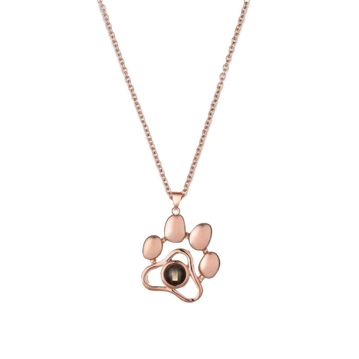I Love You in 100 Languages Projection Necklace Pendant With Paw Design In Rose Gold On Sale