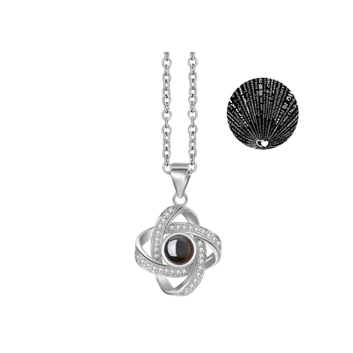 I Love You in 100 Languages Projection Necklace Pendant With Windmills Cross In Silver On Sale