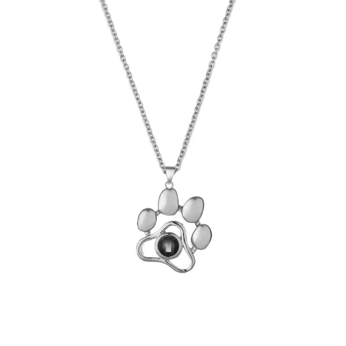 I Love You in 100 Languages Projection Necklace Pendant With Paw Design In Silver On Sale
