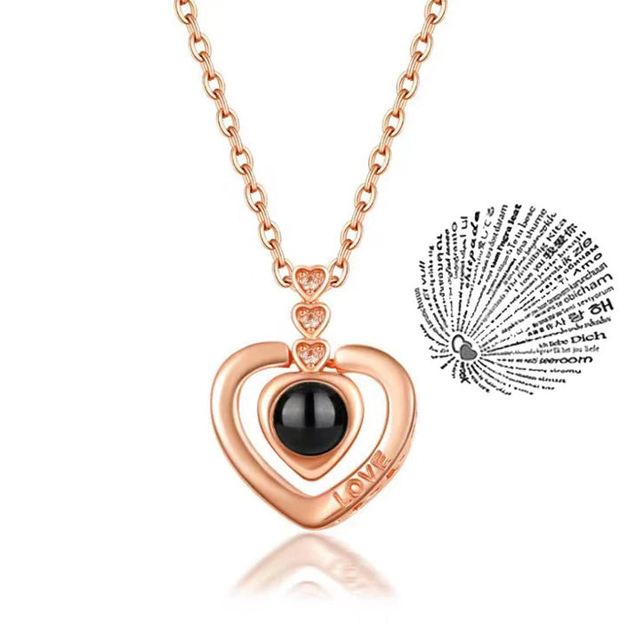 I Love You in 100 Languages Projection Necklace Pendant With Heart Shape Design In Rose Gold On Sale