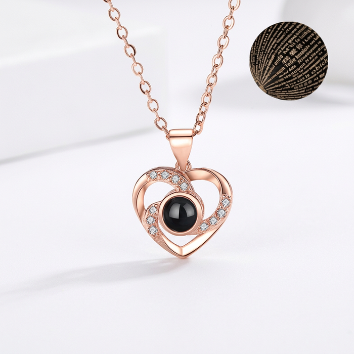 I Love You in 100 Languages Projection Necklace Pendant With Heart Shape Design In Rose Gold On Sale