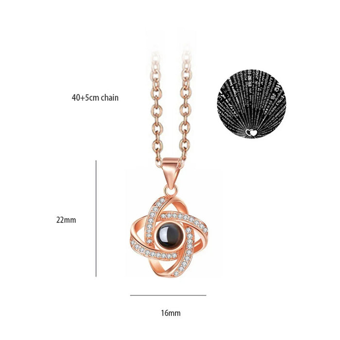 I Love You in 100 Languages Projection Necklace Pendant With Windmills Cross In Rose Gold On Sale