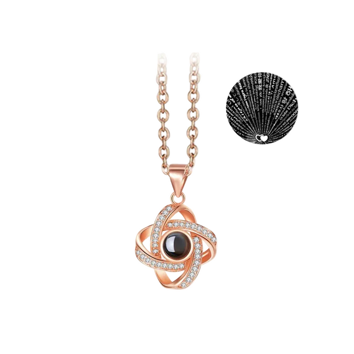 I Love You in 100 Languages Projection Necklace Pendant With Windmills Cross In Rose Gold On Sale