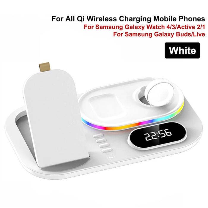 30W Fast Wireless Charger 4 in 1 Qi Charging With Time Display Dock Station For Samsung Galaxy Mobile Phone, Watch, and Ear Buds For Sale