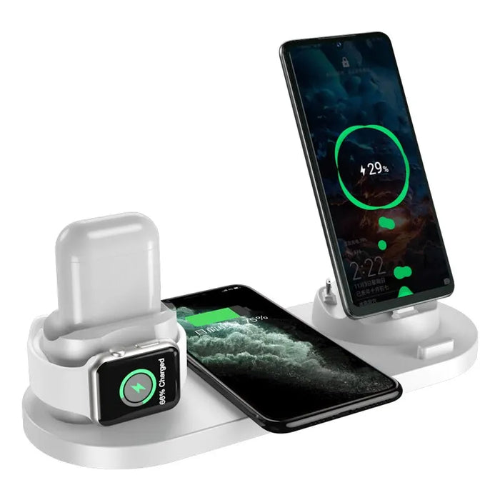 White 6 in 1 Fast Wireless Charging Dock For iPhone, Apple Watch, AirPods On Sale