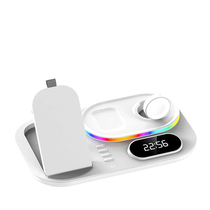 4 in 1 Wireless Fast Qi Charging Dock Station With LED Night Light And Time Display On Sale