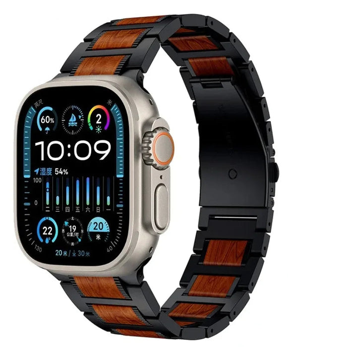 Top 316L Stainless Steel Metal And Natural Red Sandalwood Watch Band For Apple Watch Series On Sale