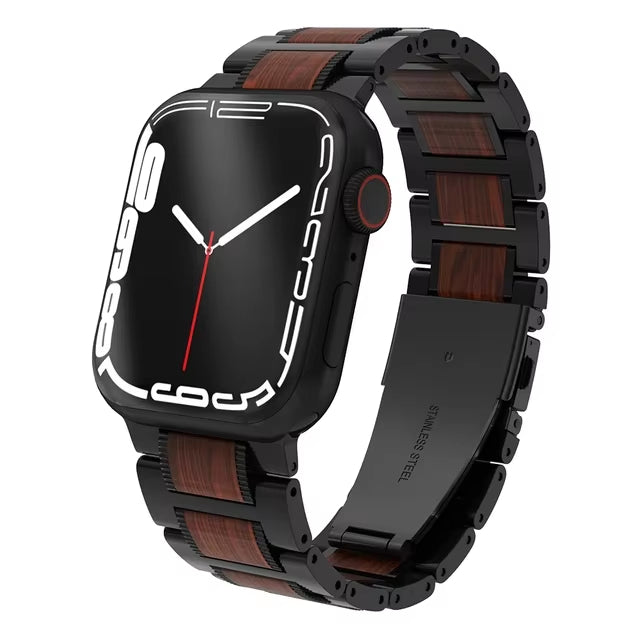 Top 316L Stainless Steel Metal And Natural Red Sandalwood Watch Band For Apple Watch Series On Sale