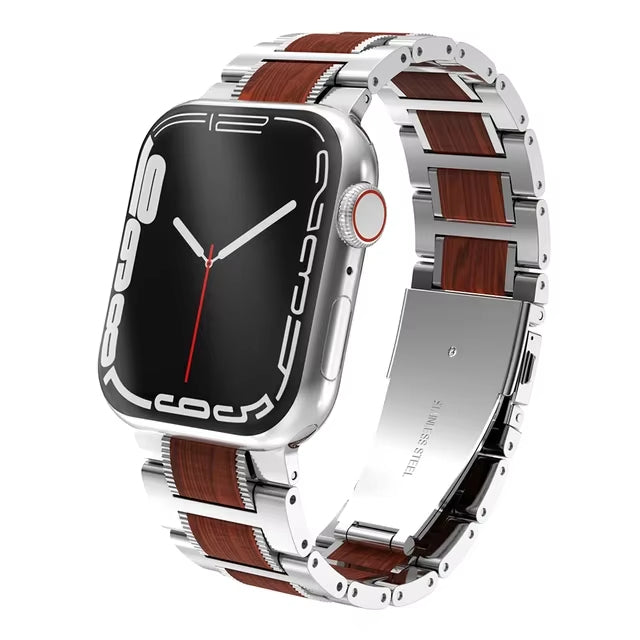 Top 316L Stainless Steel Metal And Natural Red Sandalwood Watch Band For Apple Watch Series On Sale