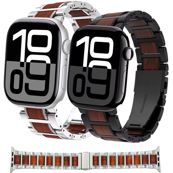 Top 316L Stainless Steel Metal And Natural Red Sandalwood Watch Band For Apple Watch Series On Sale