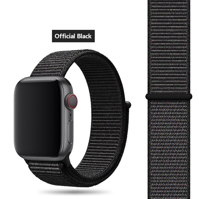 Black Nylon Sport Loop Watch Band For Apple iWatch Straps 38mm, 40mm, 41mm, 42mm, 44 mm, 45mm, 46mm, 49mm On Sale