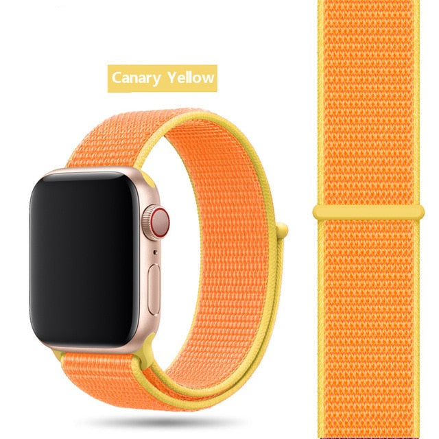 Canary Yellow Nylon Sport Loop Watch Band For Apple iWatch Straps 38mm, 40mm, 41mm, 42mm, 44 mm, 45mm, 46mm, 49mm On Sale