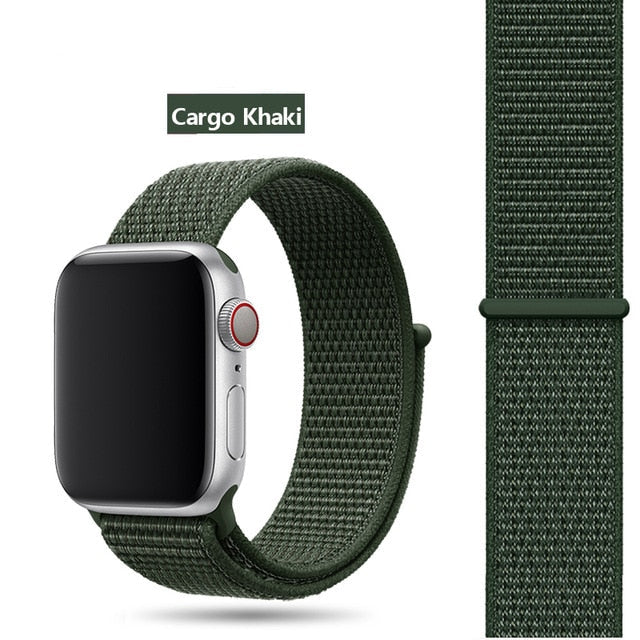 Cargo Khaki Nylon Sport Loop Watch Band For Apple iWatch Straps 38mm, 40mm, 41mm, 42mm, 44 mm, 45mm, 46mm, 49mm On Sale