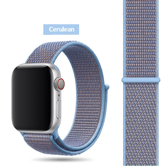 Cerulean Blue Nylon Sport Loop Watch Band For Apple iWatch Straps 38mm, 40mm, 41mm, 42mm, 44 mm, 45mm, 46mm, 49mm On Sale