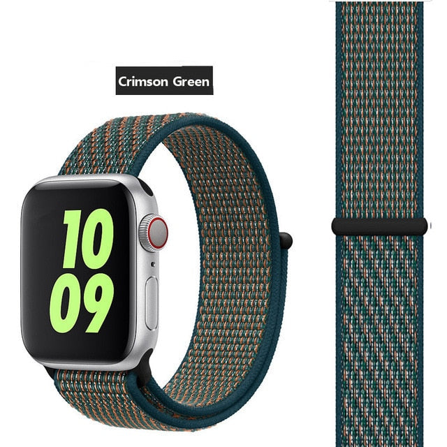 Crimson Green Nylon Sport Loop Watch Band For Apple iWatch Straps 38mm, 40mm, 41mm, 42mm, 44 mm, 45mm, 46mm, 49mm On Sale