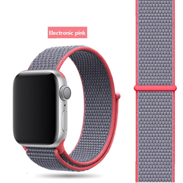 Electric Pink Nylon Sport Loop Watch Band For Apple iWatch Straps 38mm, 40mm, 41mm, 42mm, 44 mm, 45mm, 46mm, 49mm On Sale
