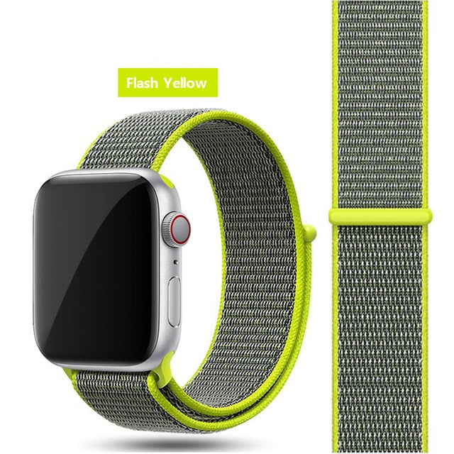 Flash Yellow Nylon Sport Loop Watch Band For Apple iWatch Straps 38mm, 40mm, 41mm, 42mm, 44 mm, 45mm, 46mm, 49mm On Sale