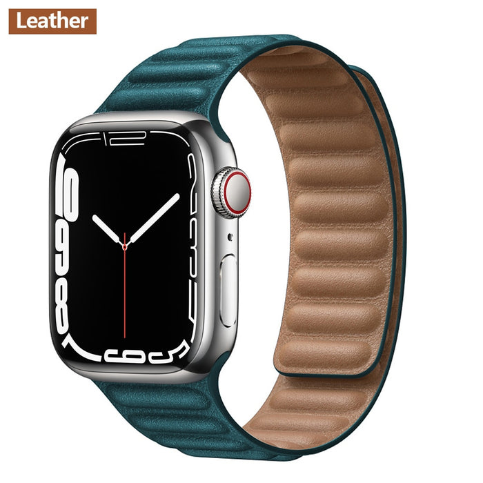 Malachite Green Leather Link Magnetic Loop Apple Watch Band 38mm/40mm 42mm/44mm On Sale