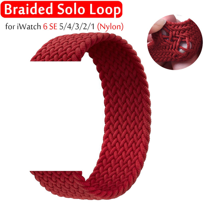Red Stretchable Braided Solo Loop Apple Watch Bracelet For iWatch Series 7, 6, SE, 5, 4, 3