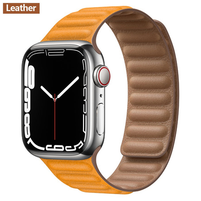 California Yellow Leather Link Magnetic Loop Apple Watch Band 38mm/40mm 42mm/44mm On Sale