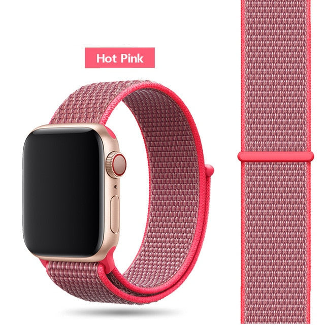 Hot Pink Nylon Sport Loop Watch Band For Apple iWatch Straps 38mm, 40mm, 41mm, 42mm, 44 mm, 45mm, 46mm, 49mm On Sale