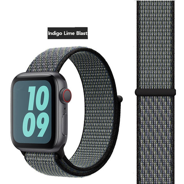 Indigo Lime Blast Nylon Sport Loop Watch Band For Apple iWatch Straps 38mm, 40mm, 41mm, 42mm, 44 mm, 45mm, 46mm, 49mm On Sale