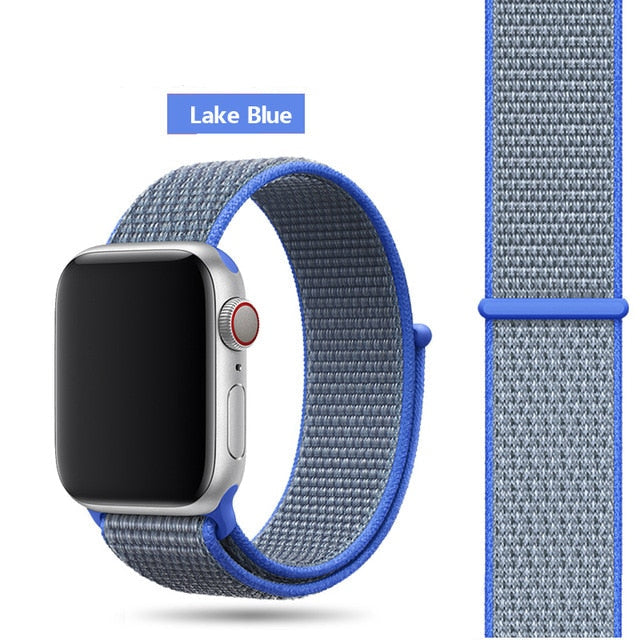 Lake Blue Nylon Sport Loop Watch Band For Apple iWatch Straps 38mm, 40mm, 41mm, 42mm, 44 mm, 45mm, 46mm, 49mm On Sale