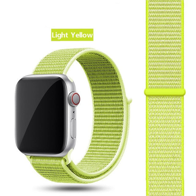 Light Yellow Nylon Sport Loop Watch Band For Apple iWatch Straps 38mm, 40mm, 41mm, 42mm, 44 mm, 45mm, 46mm, 49mm On Sale