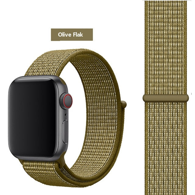 Olive Flak Nylon Sport Loop Watch Band For Apple iWatch Straps 38mm, 40mm, 41mm, 42mm, 44 mm, 45mm, 46mm, 49mm On Sale